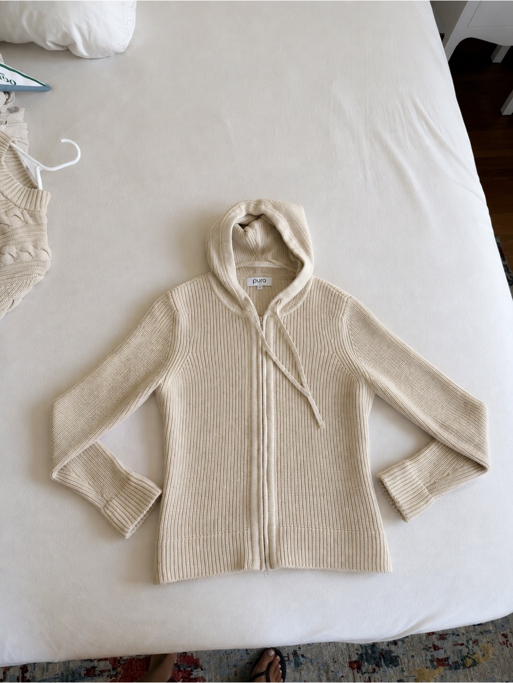 Pur Cream Ribbed Zip Hoodie Cardigan